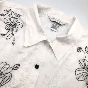 Vintage Napa Valley Floral Embroidered Crinkle Pleat Blouse White Size 2X Woman
